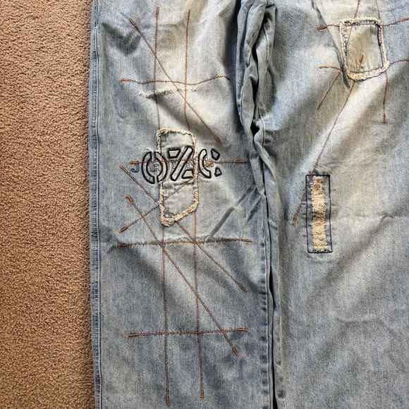 Vintage OZOC Jeans Mens Mens 42x33 Blue Baggy Wide Leg Skater Y2K Embroidered - Picture 2 of 12